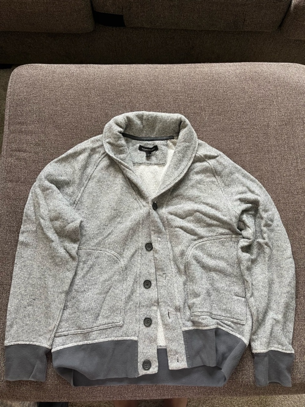 Banana Republic Light Gray Shawl-Collar Button Cardigan Sweater